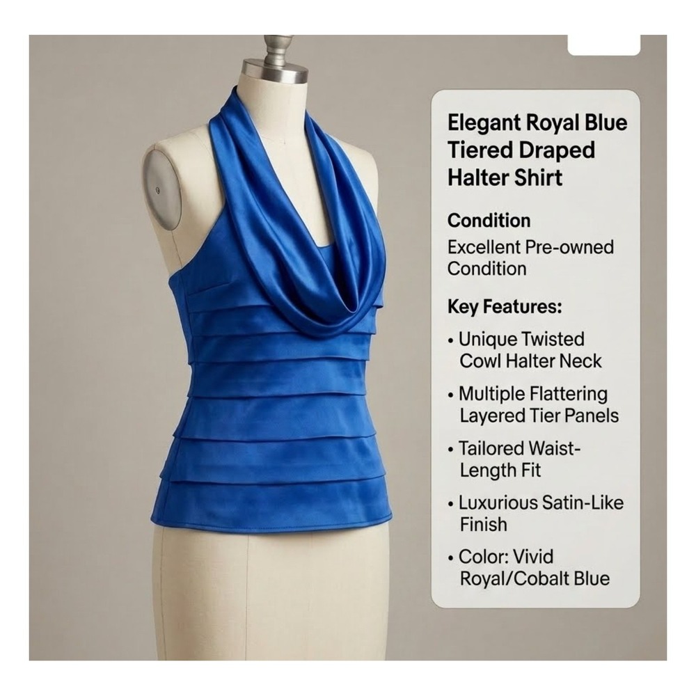 SimplyX Blue Satin Strapless Cowl Neck Draped Top S - Picture 1 of 5